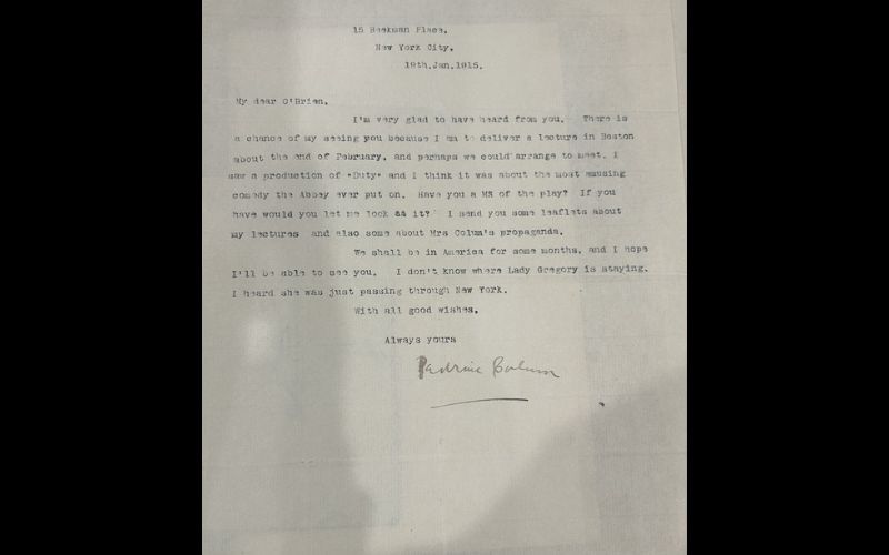 Padraic Column to Seamus O’Brien, January 18, 1915, Box 1, Folder 3, AIHS Archives, NY, NY.