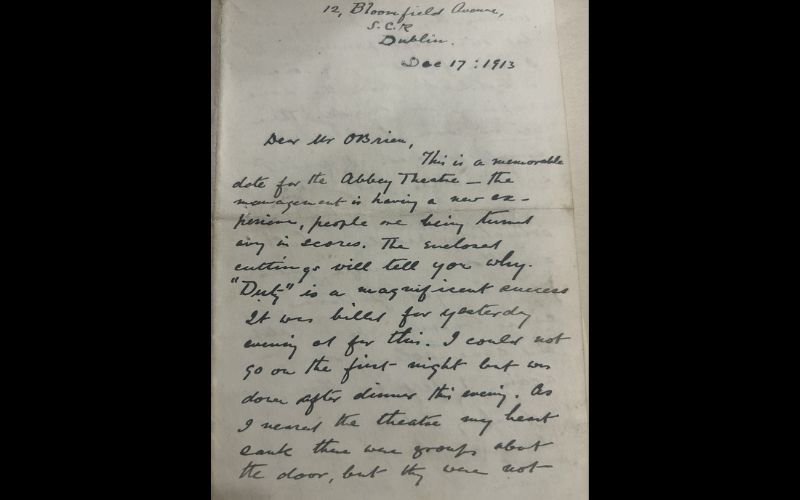 William Buckley to Seamus O’Brien, December 17, 1913. Seamus O’Brien Correspondence Collection, Box 1, Folder 2, AIHS Archives, NY, NY.