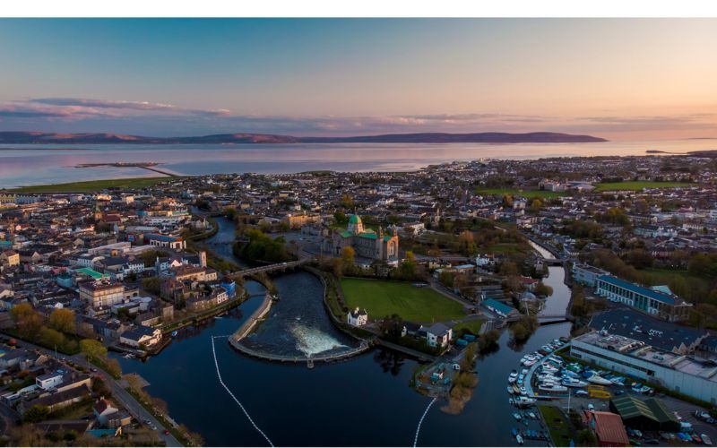 An aerial shot of Galway City.