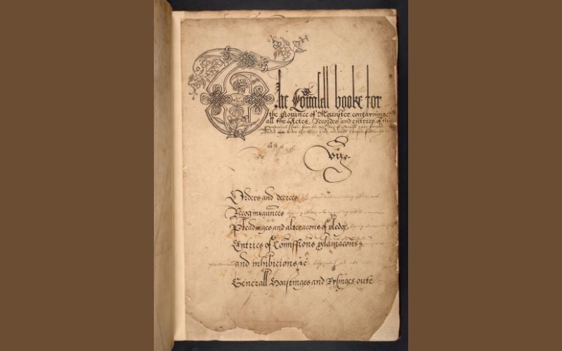 Handsomely decorated volume contains copies of earlier Munster records back as far as 1300. Credit: British Library. 