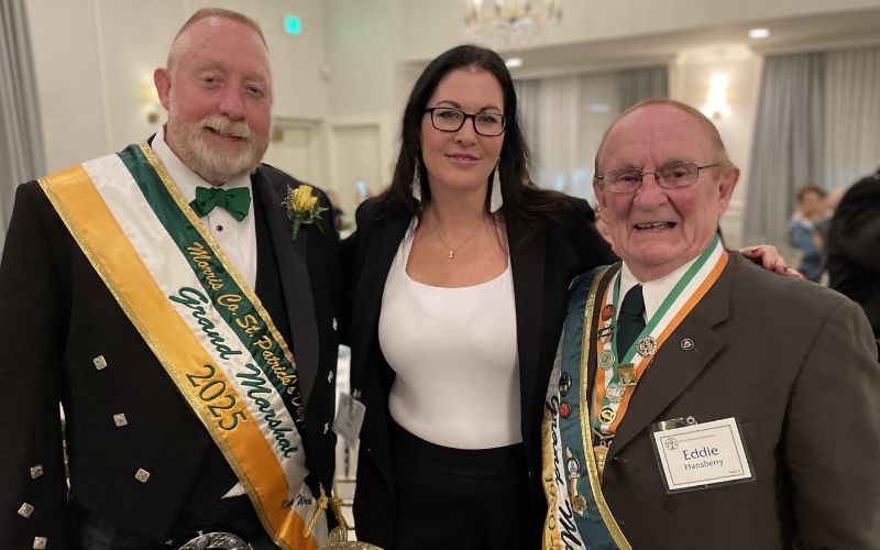 Lea Walsh photographed with the Morris County Grand Marshal Keith Woods and Eddie Hansberry. Lea Walsh photographed with the Morris County Grand Marshal Keith Woods and Eddie Hansberry.