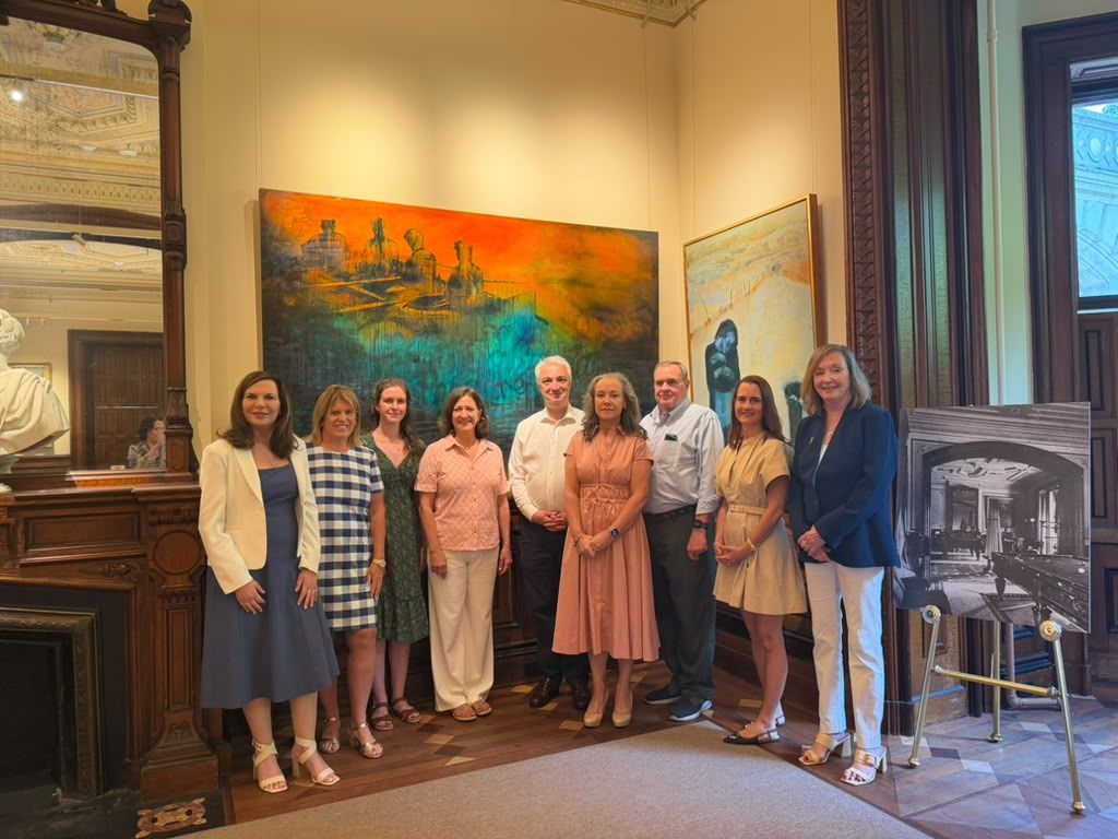 Pictured (L–R): Susy Gilgore, Executive Director, Lockwood-Mathews Mansion Museum; Kathy Olsen, Treasurer, LMM; Dr. Ashley Morin, Sacred Heart University, Norwalk Mayor Barbara Smyth; Gerard Angley, Consul General of Ireland, New York; Loretto Leary, Co-Chair, Connecticut Ireland Trade Commission, Martin Dunleavy, Connecticut Ireland Trade Commission; Amy O’Shea, Vice President, Ireland’s Great Hunger Museum of Fairfield; and Connecticut State Representative Eilish Collins Main (Stamford, 146th District) in front of artist Tracy Sweeney's painting, Leaving, on display as part of the exhibition at lockwood Mathews Mansion Museum in Norwalk, CT. Pictured (L–R): Susy Gilgore, Executive Director, Lockwood-Mathews Mansion Museum; Kathy Olsen, Treasurer, LMM; Dr. Ashley Morin, Sacred Heart University, Norwalk Mayor Barbara Smyth; Gerard Angley, Consul General of Ireland, New York; Loretto Leary, Co-Chair, Connecticut Ireland Trade Commission, Martin Dunleavy, Connecticut Ireland Trade Commission; Amy O’Shea, Vice President, Ireland’s Great Hunger Museum of Fairfield; and Connecticut State Representative Eilish Collins Main (Stamford, 146th District) in front of artist Tracy Sweeney's painting, Leaving, on display as part of the exhibition at lockwood Mathews Mansion Museum in Norwalk, CT.
