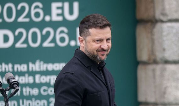 President of Ukraine Volodymyr Zelenskyy smiling at the official opening ceremony of the Irish Presidency of the Council of the European Union.