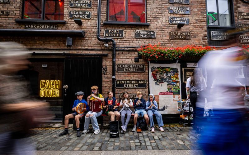 Young musicians in Belfast's Cathedral Quarter during the 2026 Fleadh Cheoil na hÉireann. (Belfast City Council) Young musicians in Belfast's Cathedral Quarter during the 2026 Fleadh Cheoil na hÉireann. (Belfast City Council)