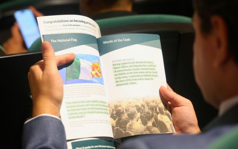 September 17, 2026: An attendee reading the words of the oath at the Irish citizenship ceremony at the Convention Centre Dublin. (RollingNews.ie) September 17, 2026: An attendee reading the words of the oath at the Irish citizenship ceremony at the Convention Centre Dublin. (RollingNews.ie)