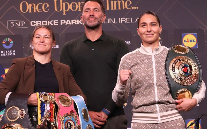 June 5, 2026: Katie Taylor, promoter Eddie Hearn, and Flora Pili announce the Croke Park fight. (RollingNews.ie)June 5, 2026: Katie Taylor, promoter Eddie Hearn, and Flora Pili announce the Croke Park fight. (RollingNews.ie) June 5, 2026: Katie Taylor, promoter Eddie Hearn, and Flora Pili announce the Croke Park fight. (RollingNews.ie)