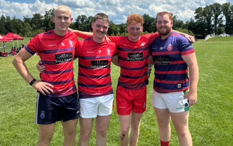 Evan Deveney and friends on the GAA field.