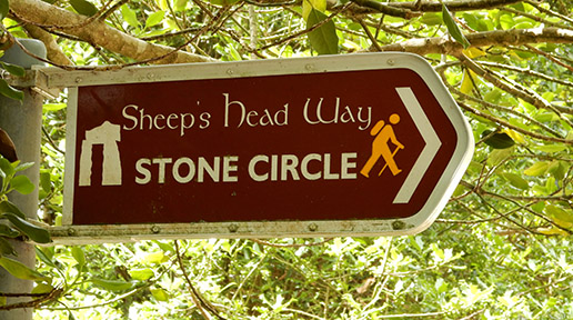 Ahakista Stone Circle signpost on Sheep’ Head Way trail.