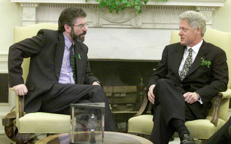 US President Bill Clinton with Sinn Fein Leader Gerry Adams in The Oval Office on St. Patrick’s Day in 2000. Credit: The White House/Getty Images
