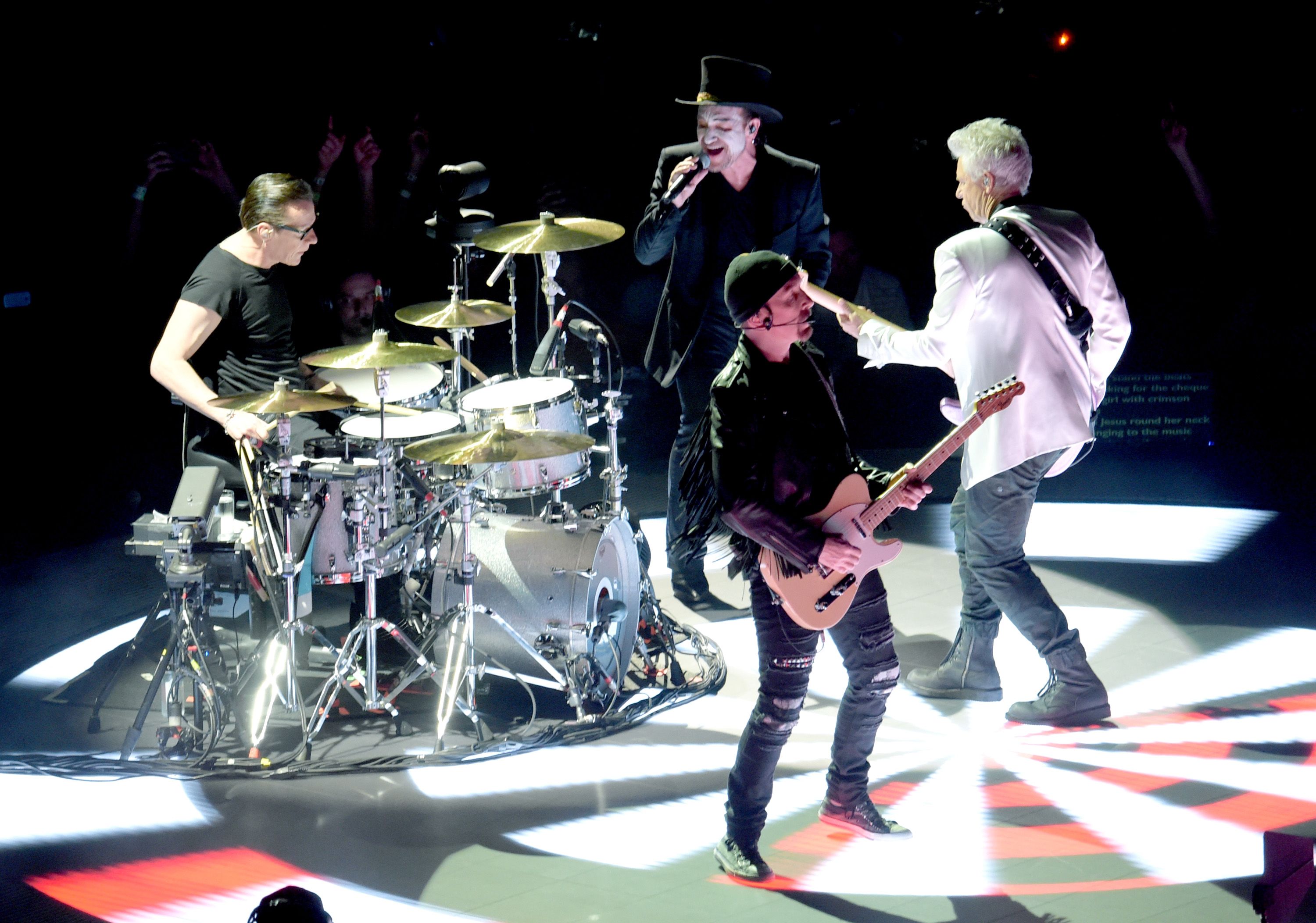 Bono, The Edge, Adam Clayton and Larry Mullen Jr. of U2 perform at The Forum on May 16, 2018 in Inglewood, California. Image: Getty