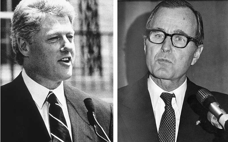 In 1992, Bill Clinton won the election to become the President of the United States. RIGHT Bill Clinton (Image by MPI/Getty Images)LEFT George Bush (Image by Keystone/Getty Images).