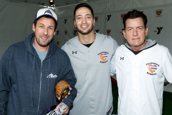 Adam Sandler, Ryan Braun, and Charlie Sheen at California Strong (Getty)