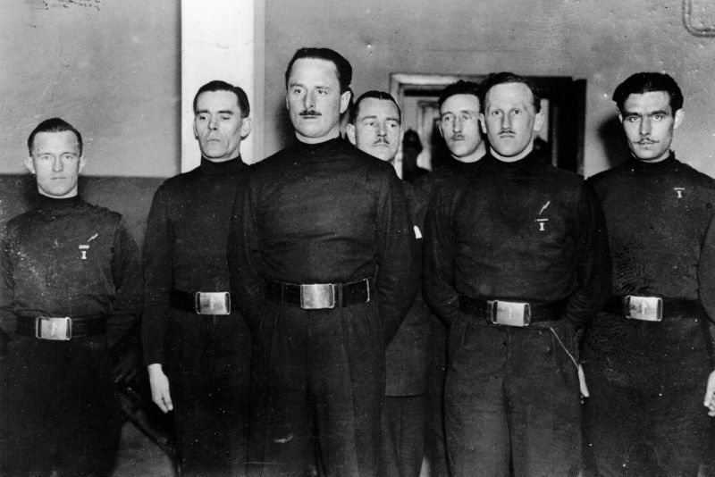 English Leader of the British Union of Fascists Oswald Mosley (1896 - 1980) with some of his men, including William Joyce (1906 - 1946), aka Lord Haw Haw (far left) (Getty Images)