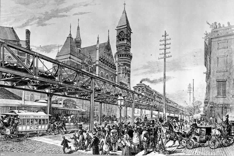 Sixth Avenue Elevated Railroad passes along Sixth Avenue in 1878 (Getty Images)