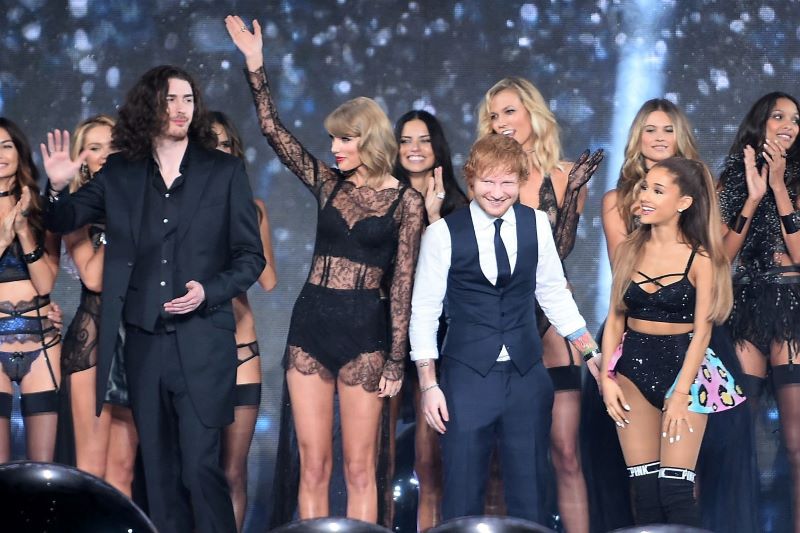Hozier with Taylor Swift, Ed Sheeran, and Ariana Grande (Getty Images)