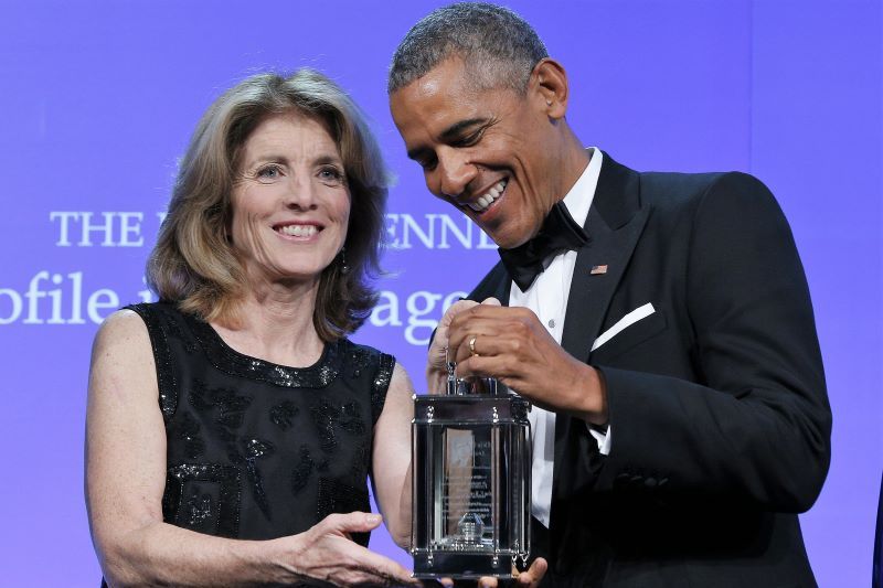 Caroline Kennedy presenting President Obama with the Profile in Courage Award (Getty Images)