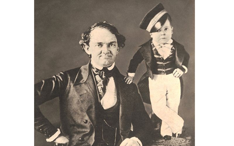 PT Barnum and his client, Charles Sherwood Stratton, aka Tom Thumb.