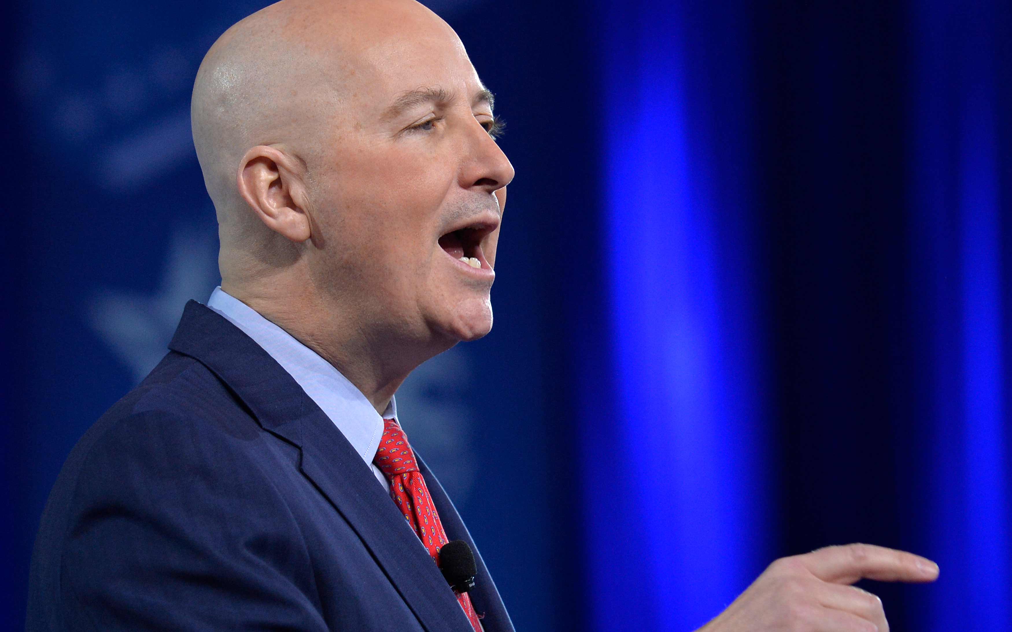 Nebraska Governor Pete Ricketts speaks to the Conservative Political Action Conference (CPAC) at National Harbor, Maryland, February 24, 2017. Photo credit: MIKE THEILER/AFP/Getty Images