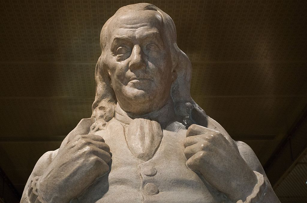 A statue of Benjamin Franklin (1707-1790), printer, journalist, diplomat, tatesman philosopher and the father of the US Postal System is seen at the US National Postal Museum September 27, 2013 in Washington, DC. Image: PAUL J. RICHARDS/AFP/Getty Images.