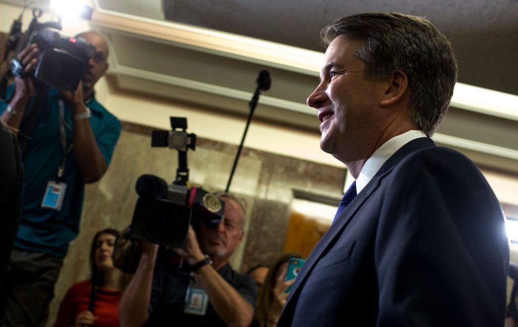 Supreme Court Nominee Brett Kavanaugh walks to a meeting with Sen. Susan Collins (R-ME) in her office on Capitol Hill on August 21, 2018 in Washington, DC. Photo by Zach Gibson/Getty Images