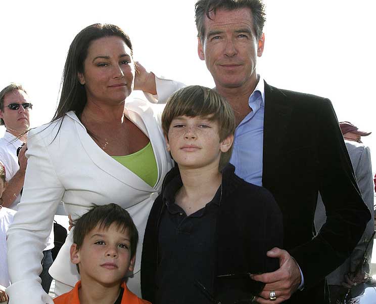 Pierce Brosnan, wife Keely Shaye Smith, and their sons Paris and Dylan in 2007. Credit: Marsaili McGrath/Getty Images