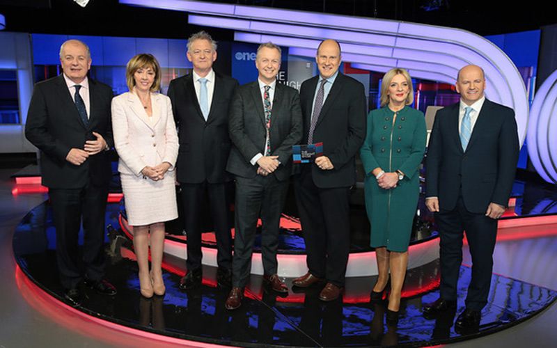 Presidential Candidates, Gavin Duffy Senator Joan Freeman,Peter Casey , MEP Liadh Ní Riada and Sean Gallagher pictured alongside Matt Cooper and Ivan Yates on Virgin Media One’s The Tonight Show: Presidential Election Special. Image: RollingNews.ie.