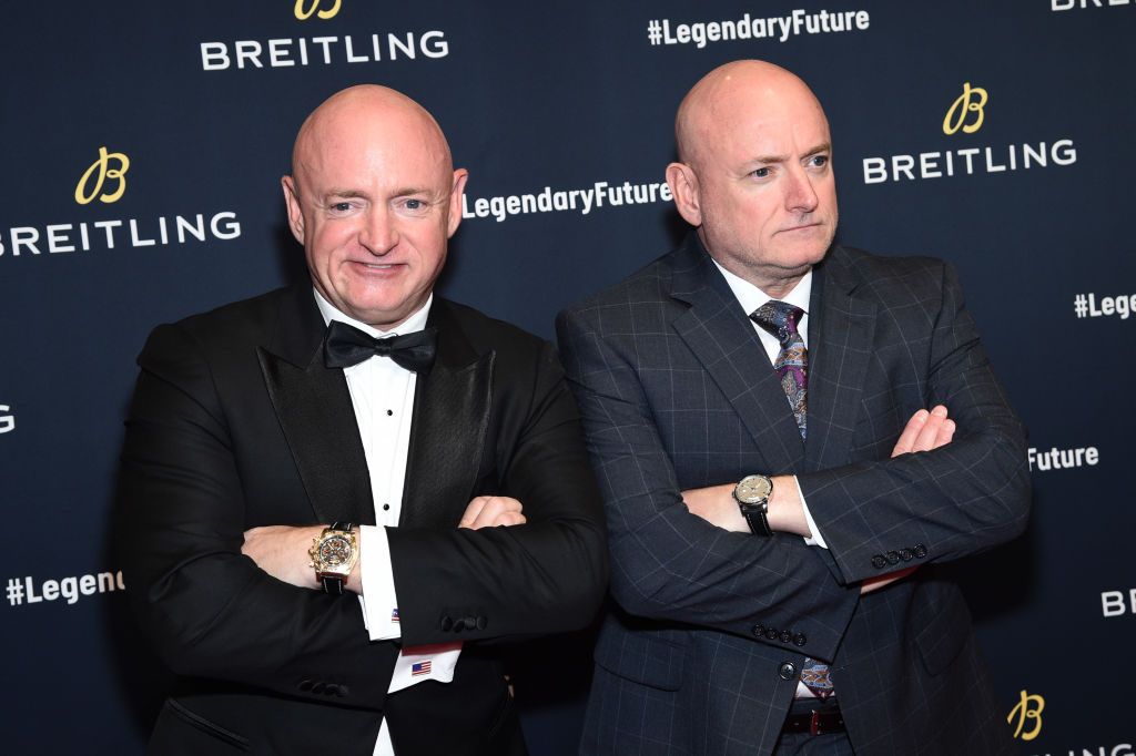 Astronauts Mark Kelly with Scott Kelly on the red carpet at the '#LEGENDARYFUTURE' Roadshow 2018 New York on February 22, 2018. (Photo by Dimitrios Kambouris/Getty Images for Breitling)