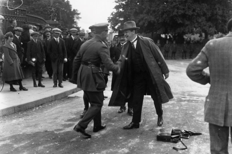Michael Collins at the wedding of Commander Sean McKeown (The Blacksmith of Ballinalee) and Miss A Cooney in June 1922 (Getty Images)