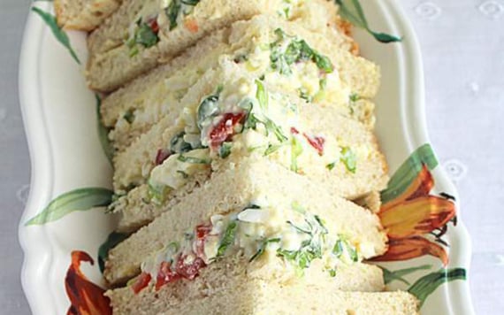 Irish style egg sandwiches cut into diagnols!