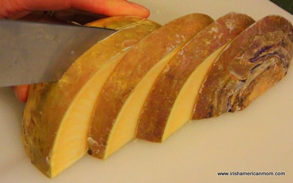 Slicing the rutabaga.