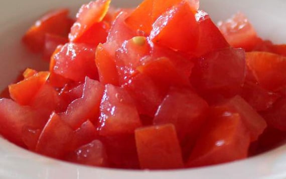 Diced up tomatoes for your egg salad sandwiches.