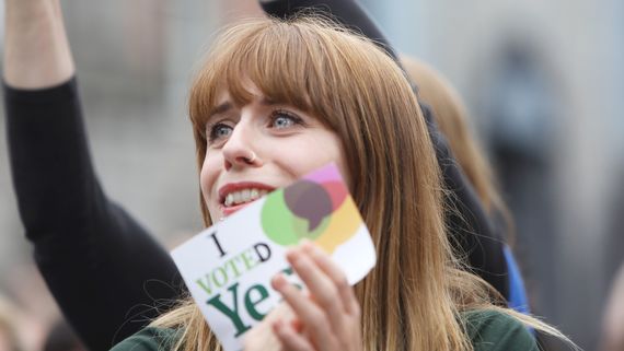 A young woman waits to hear the results at Dublin Castle on May 26.