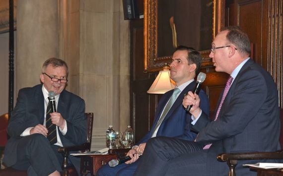 Moderator Niall O'Dowd, Martin Shanahan and Consul General Anthony Phillipson. Image credit: Nuala Purcell. 
