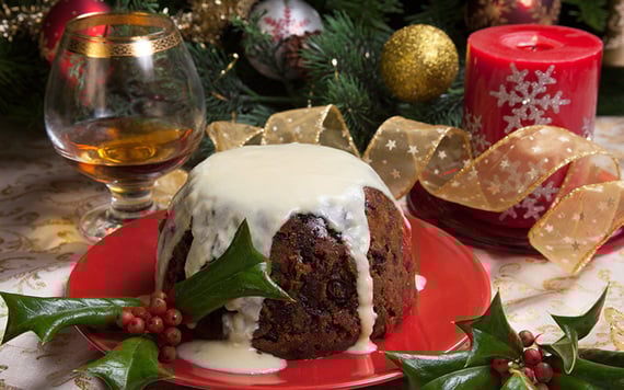 Christmas pudding and custard.