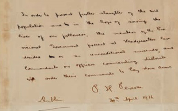 Pearse's surrender letter. NLI