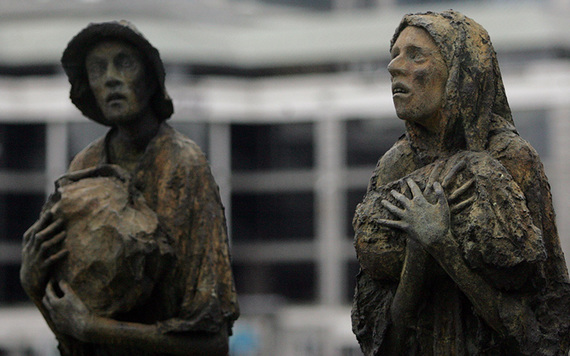 Rowan Gillespie's famous Famine Memorial on the quays of the Liffey, in Dublin.