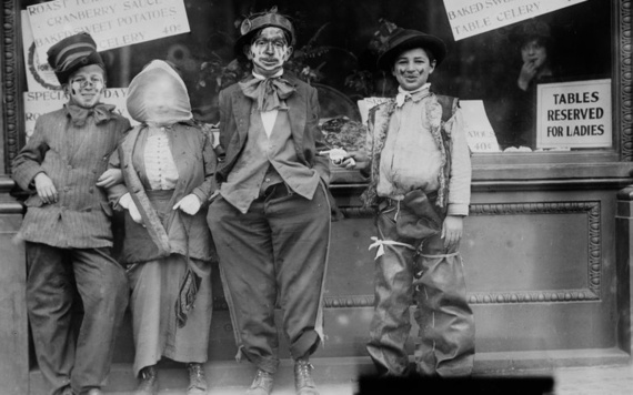 Some Thanksgiving Ragamuffins, photographed circa 1910 to 1915. Not so different to our Halloween.