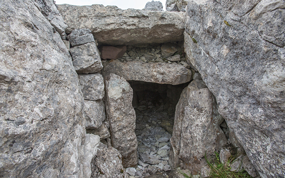 The entrance of a neolithic tomb at Carrowkeel, County Sligo.