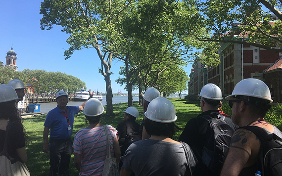 The tour begins. The hospital complex was originally on a separate man-made island which was later connected to Ellis Island as a whole. Photo: Sheila Langan