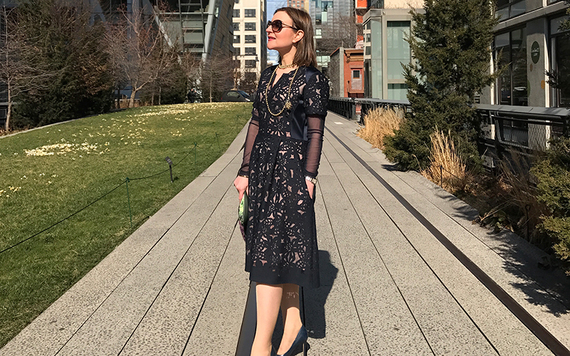 On the NYC Highline. Dress: FeeG, sleeves: Canopi, necklace: Melissa Curry, bag: wildbywater. Photo: Madhur Aggarwal