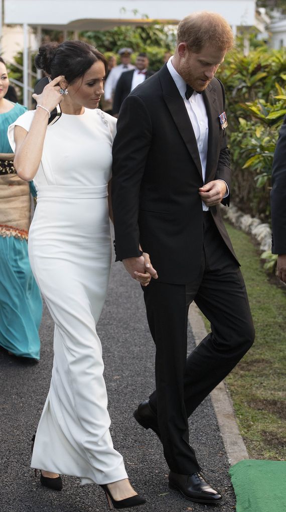 Meghan Markle in a custom Theia gown. Image: Getty.