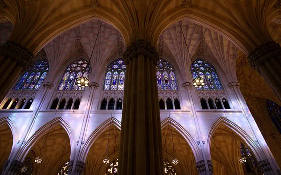 The Gothic columns in St. Patrick' Cathedral New York.