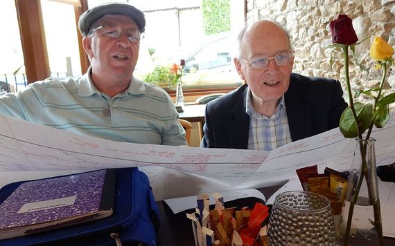 Mike sharing family trees with Kate's distant cousin James Byrne of Kilmolin, Enniskerry, Co. Wicklow.