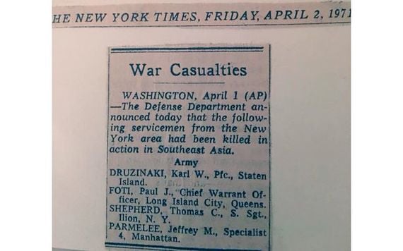 A newspaper clipping announcing the young men's deaths in Vietnam.