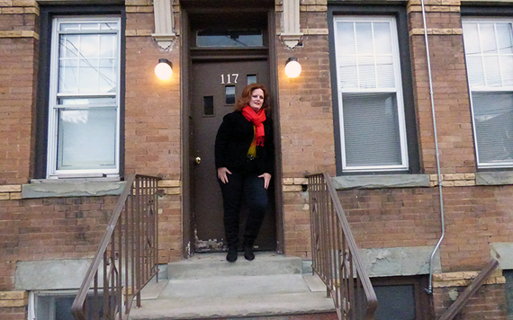 Kathleen visiting her old family apartment in Guttenberg, NJ.