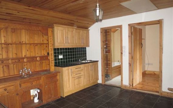 The modern pine kitchen in the Kylebeg cottage.