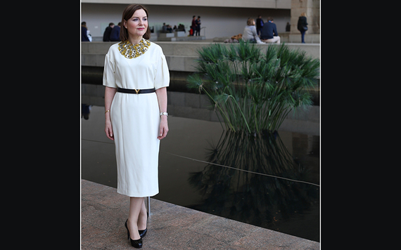 Day two of the Irish flag theme: white. Necklace: Manley, dress: Lennon Courtney. Photo: Clare Pearson.