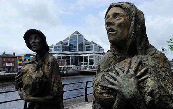 A memorial to the famine dead on the banks of the River Liffey in Dublin.