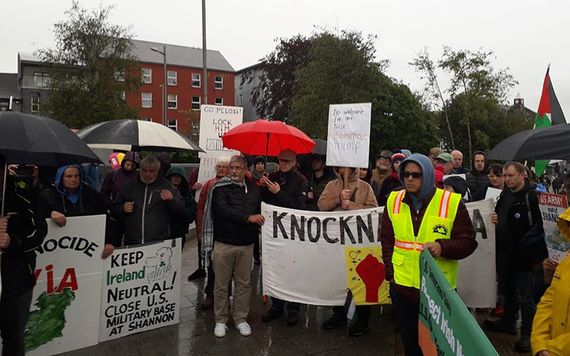 Protests against the US President Donald Trump before he arrives at Shannon Airport.