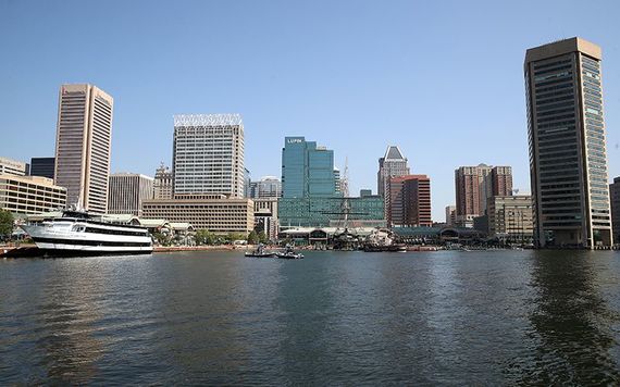 The Inner Harbor, in the city of Baltimore, Maryland.